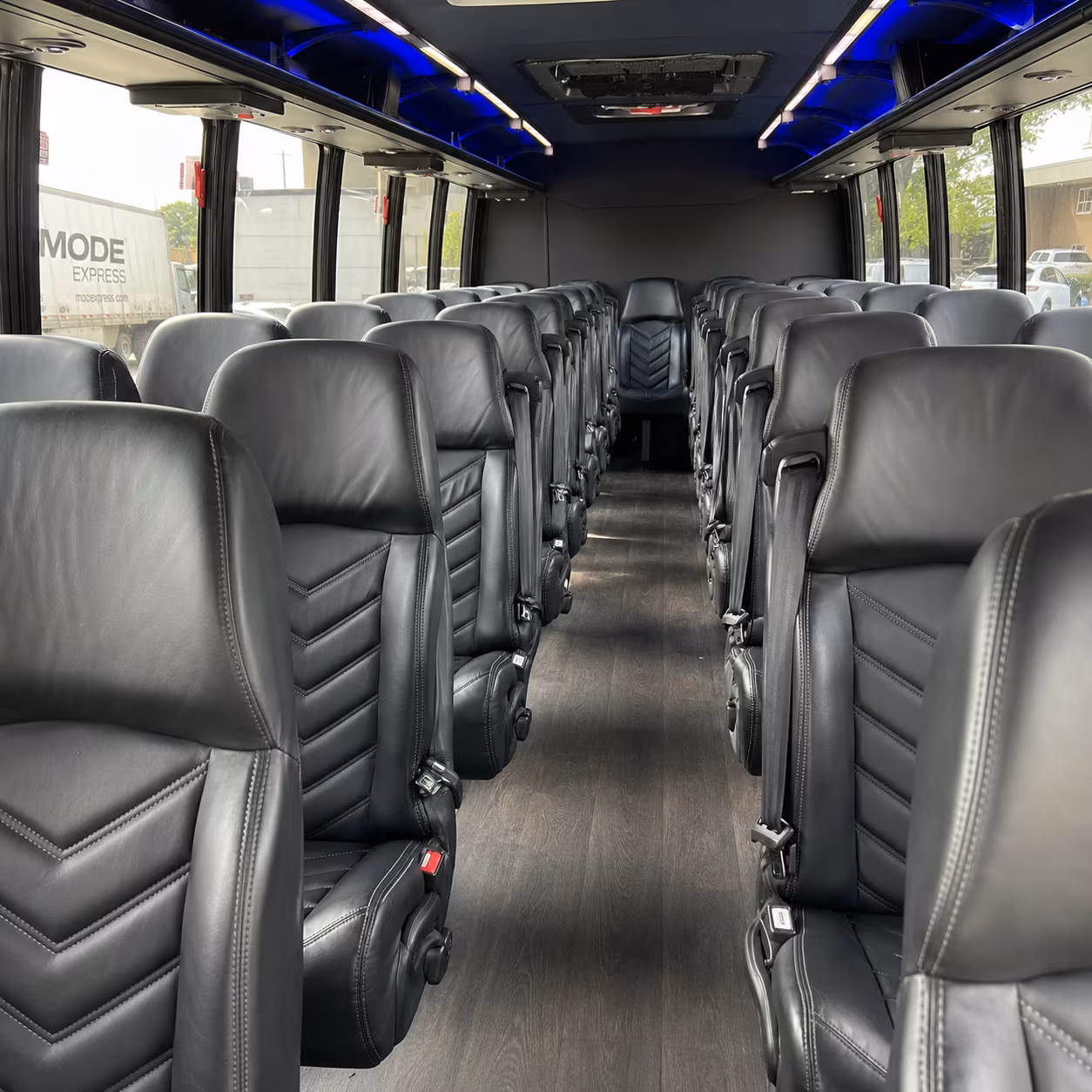 Interior seating of a Durham minibus on a route