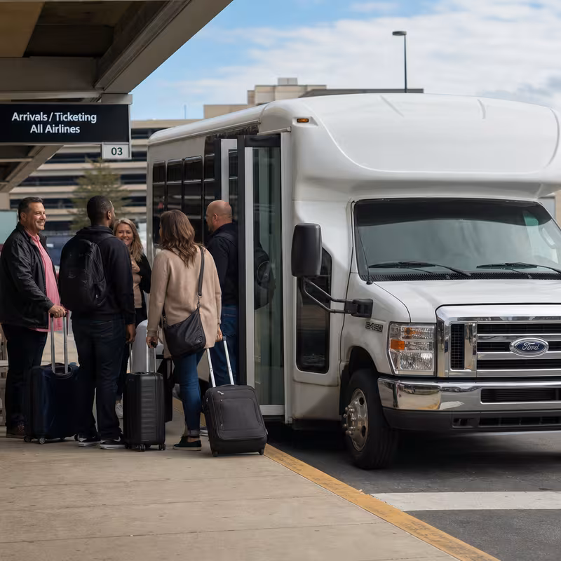 Black Mercedes Sprinter van staged for an Durham Airport Transportation group