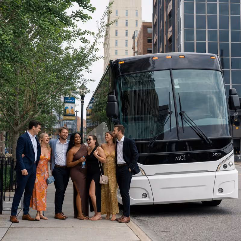 Passengers loading luggage while boarding an Durham group shuttle