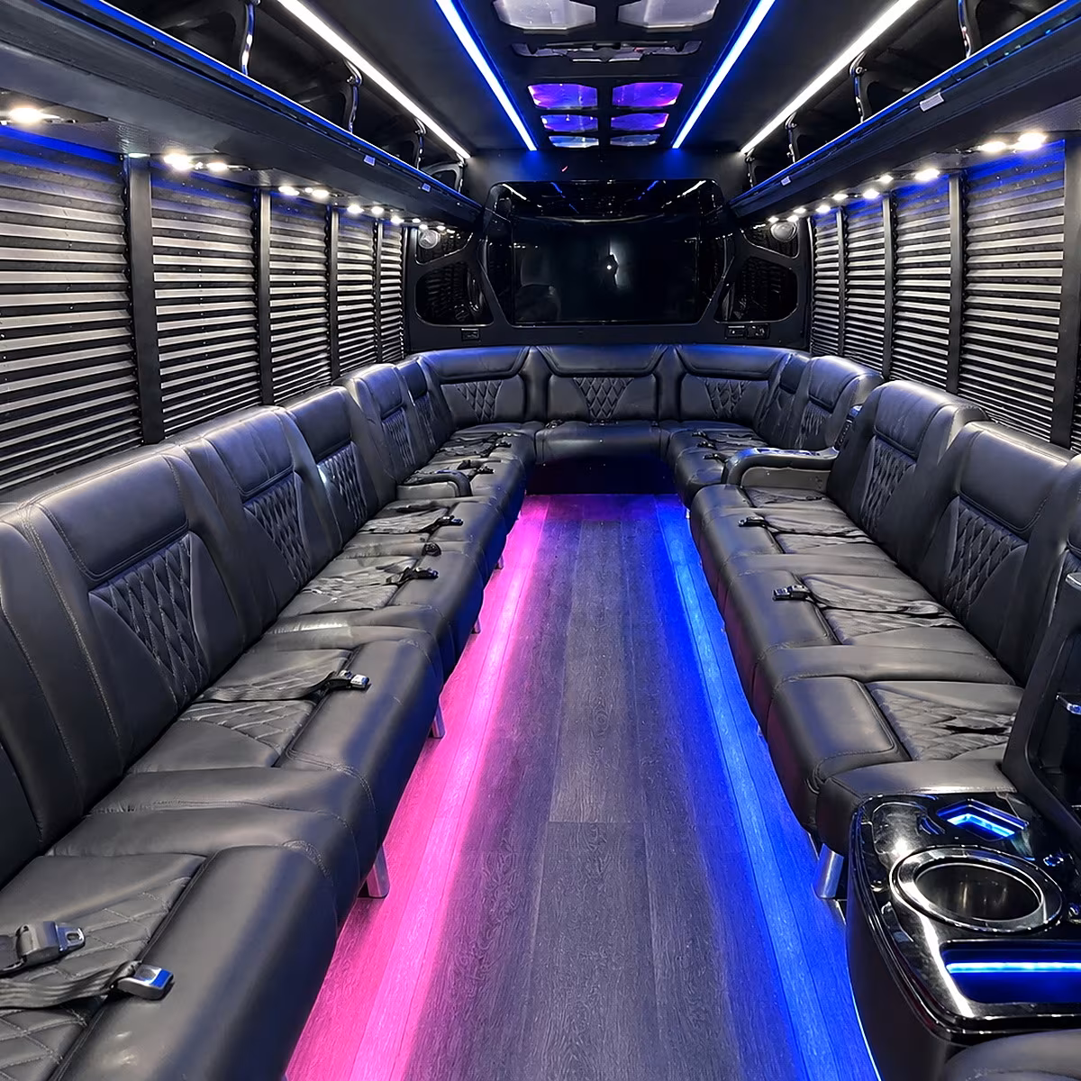 Durham Birthday, Sweet 16, & Quinceañera Transportation party bus interior