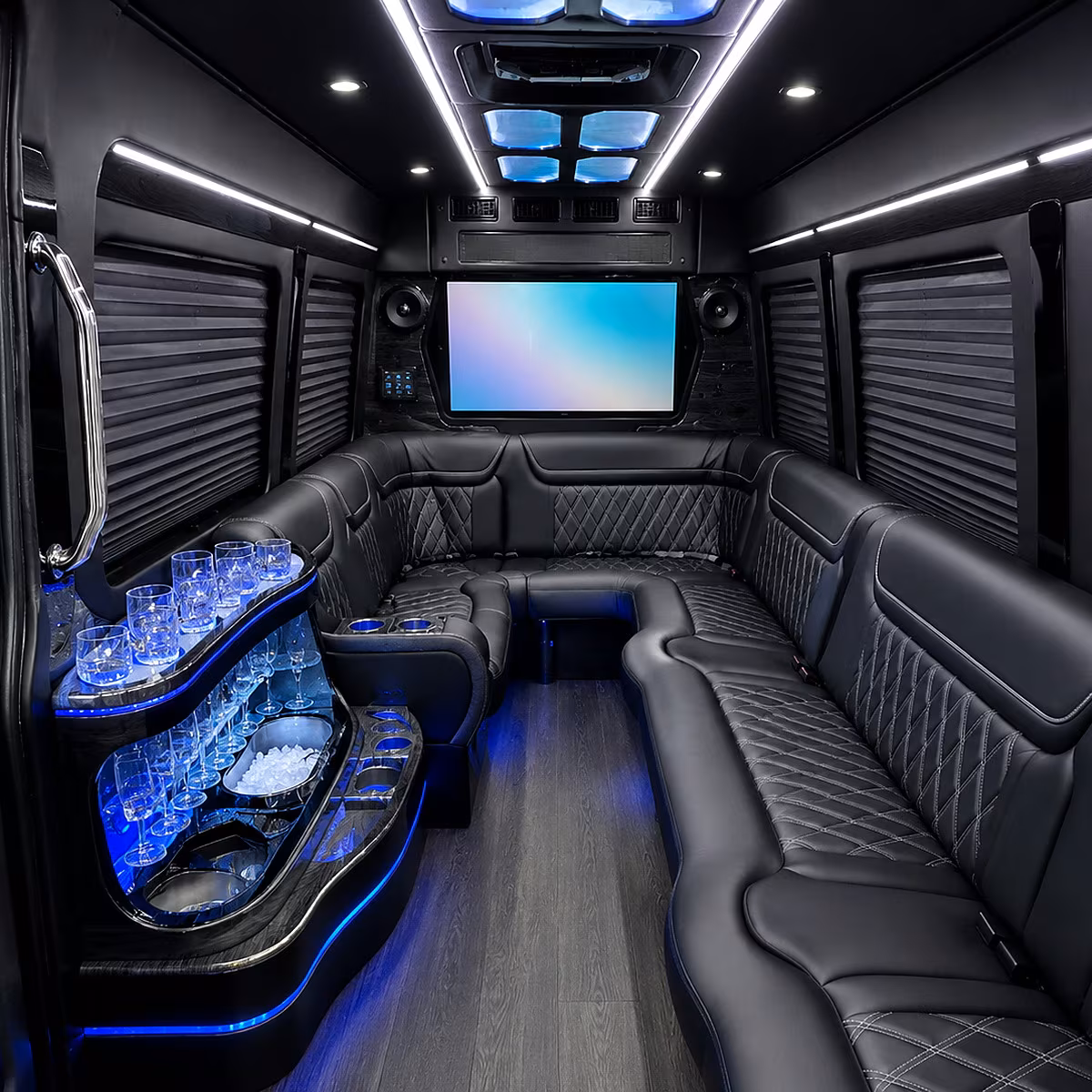 Durham Wedding Transportation party bus interior