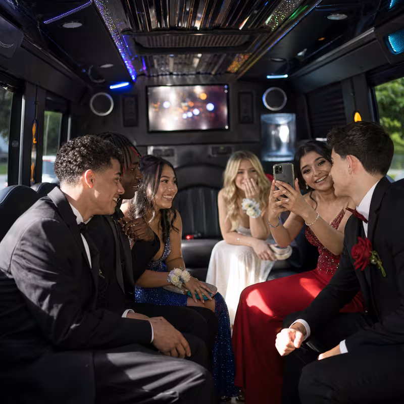 Black Mercedes Sprinter van staged for an Durham Prom & Homecoming Transportation group