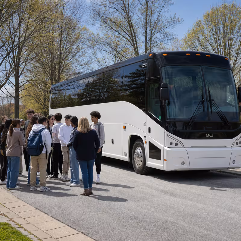 Black Mercedes Sprinter van staged for an Durham School Transportation group