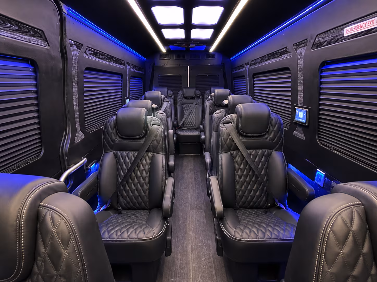Interior of a Durham Sprinter van with luggage
