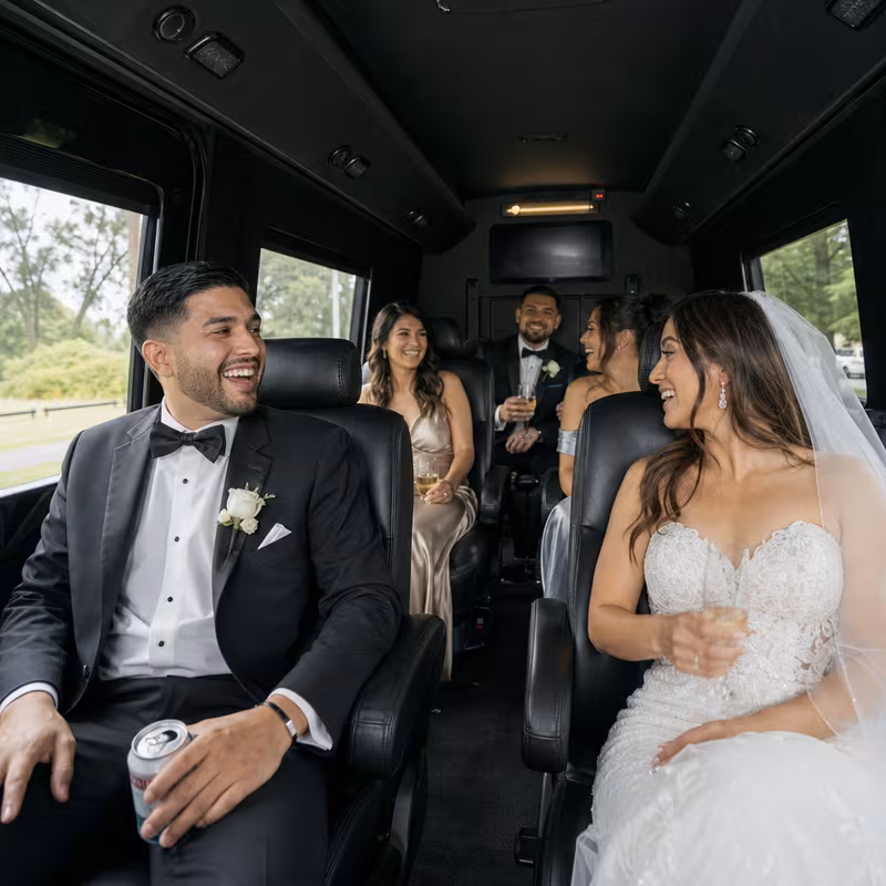 Black Mercedes Sprinter van staged for an Durham Wedding Transportation group