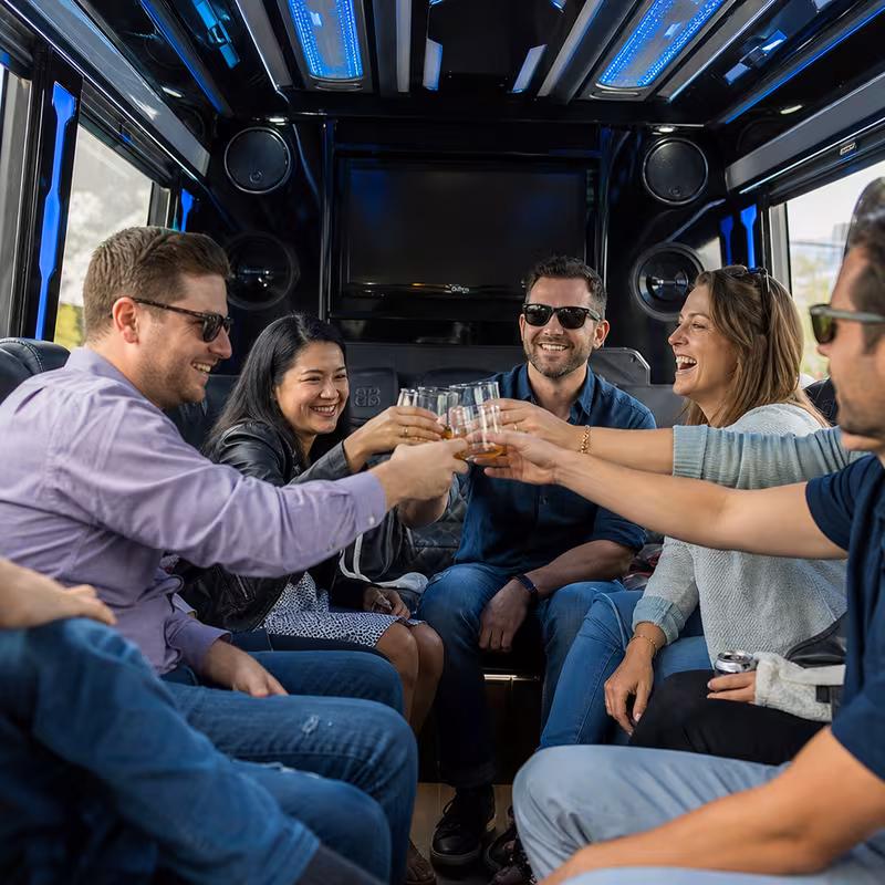 Black Mercedes Sprinter van staged for an Durham Winery & Brewery Tour Transportation group